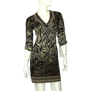 Hale Bob Dress X- Small NWT Beige Black Beaded